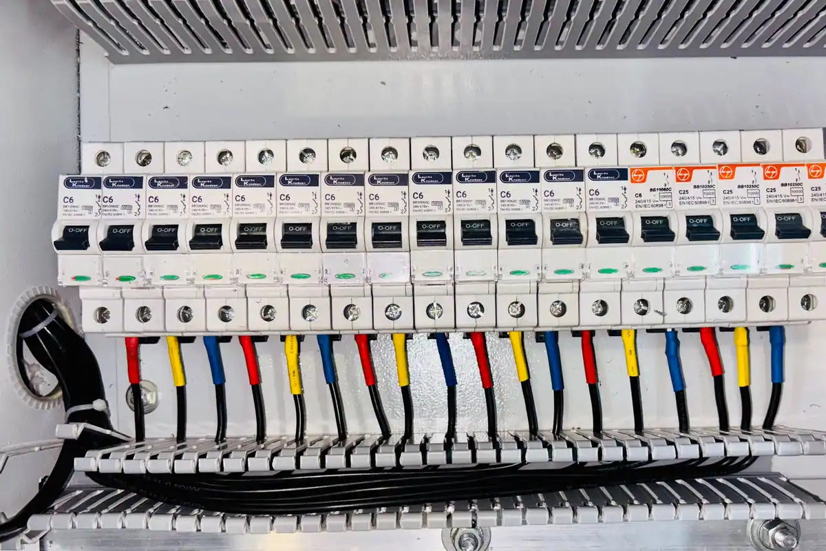 Interruptores magnetotérmicos en el carril DIN de un cuadro eléctrico, lo primero que se revisa ante una avería eléctrica
